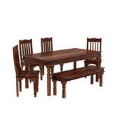 Ajmer Solid Sheesham Wood 6 Seater Dining Set With Bench (Without Cushion, Natural Finish)